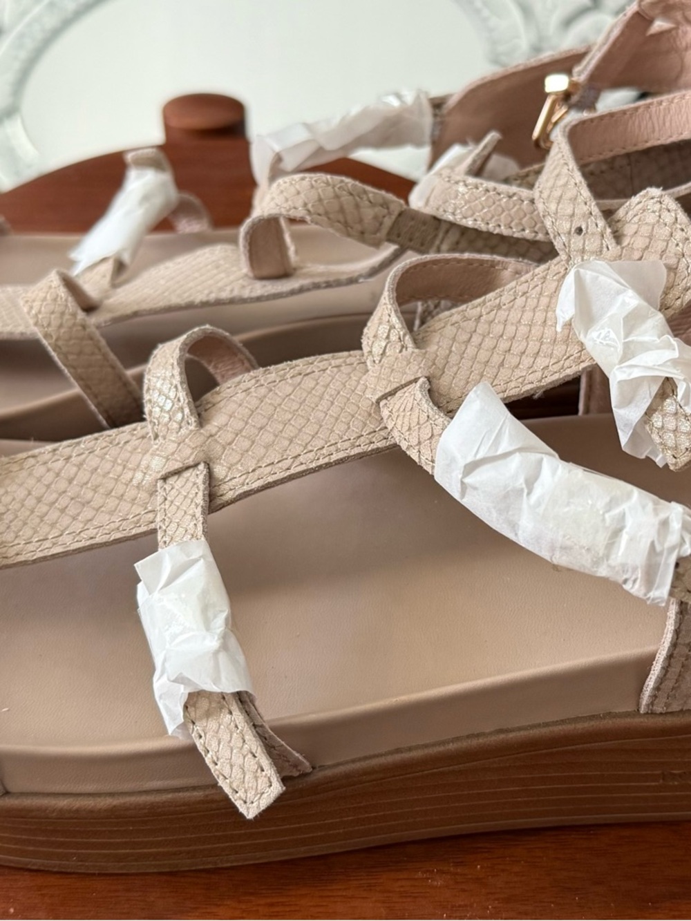 Donald J. Pliner Taupe Textured Strappy Gladiator Sandals - Picture 2 of 5
